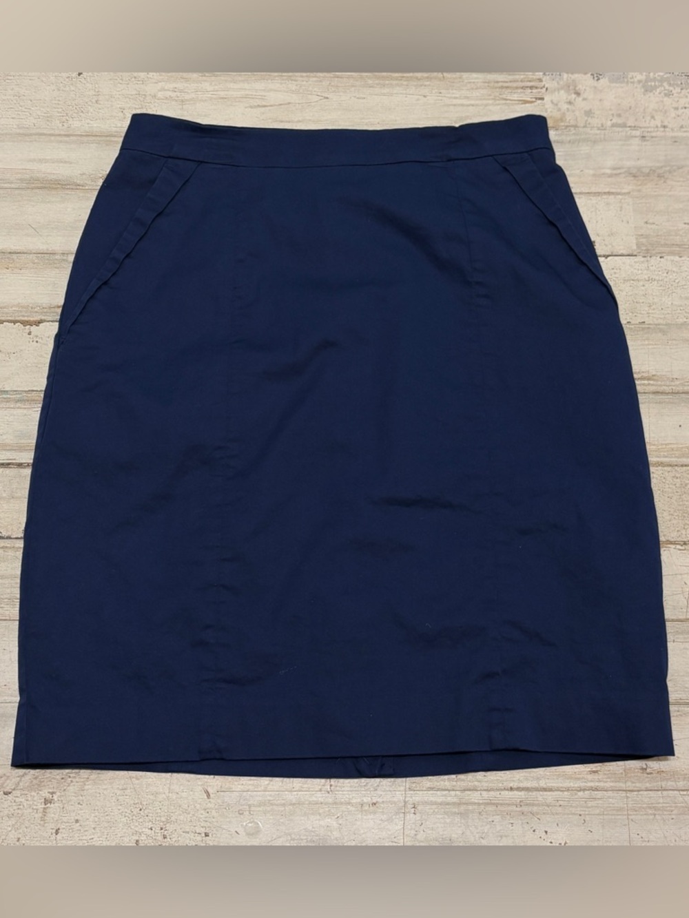 H&M Women’s Pencil Skirt Sz 6 Navy Blue Stretch Casual Career Preppy Pockets